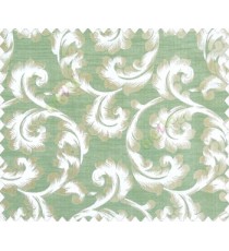 Traditional ivory large scroll floral self design beige aqua blue green silver main curtain
